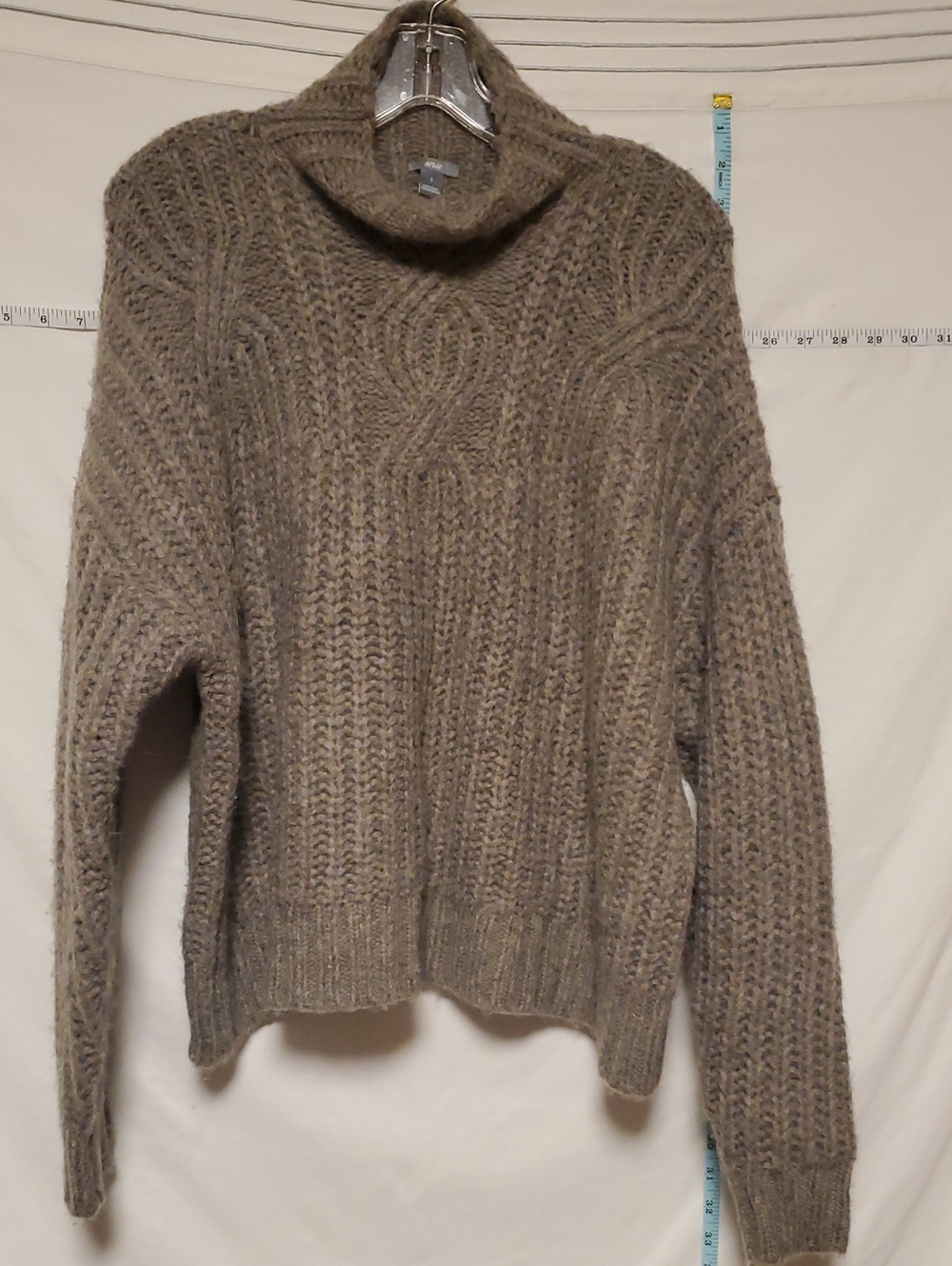 aerie Women's Chunky Oversized Taupe Turtleneck Fishernan Wool Blend Sweater Sm